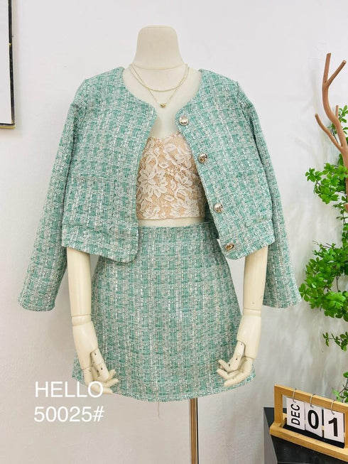 Tweed Co-ord Sets Of Crop Blazer and Mini Skirts